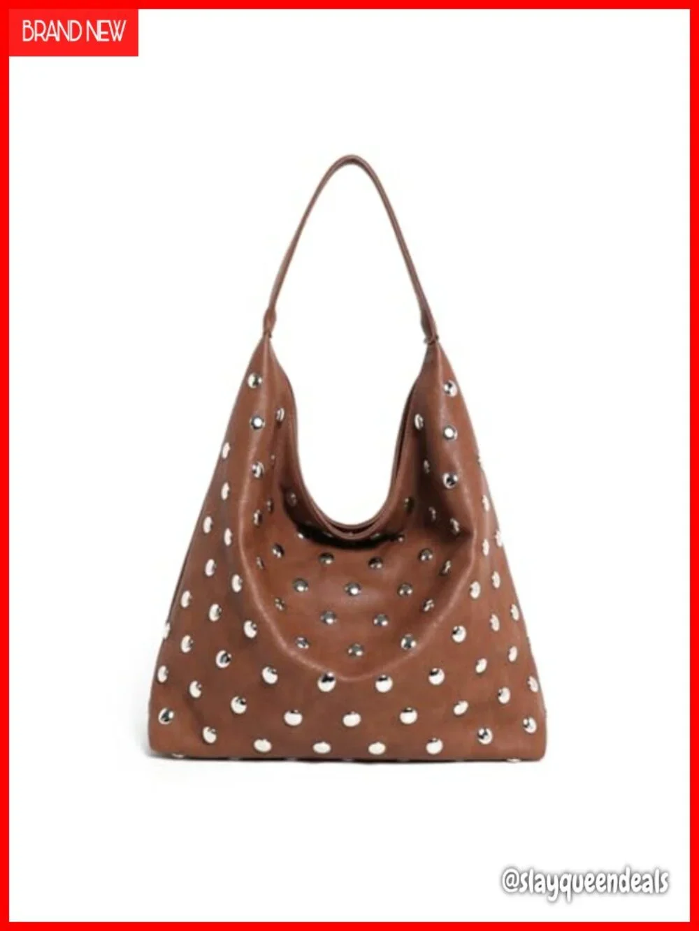 Studded Hobo Bag Women Soft Vegan Leather Slouchy Shoulder Handbag Tote Purse